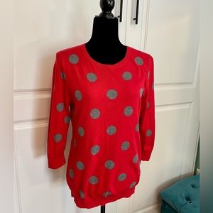 Banana Republic 3/4 sleeve red and grey polka dot crew neck sweater size medium